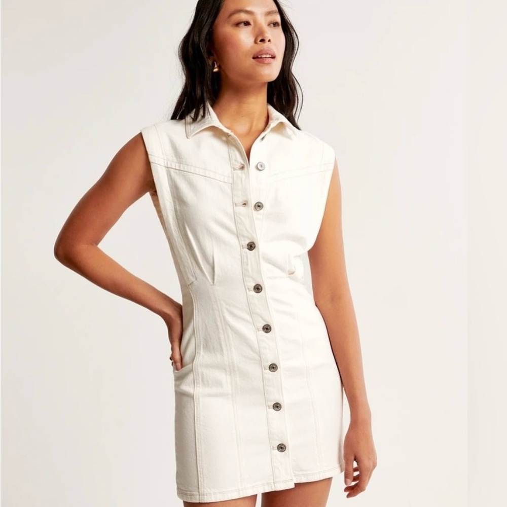 Sleeveless Cream Button-Down Dress